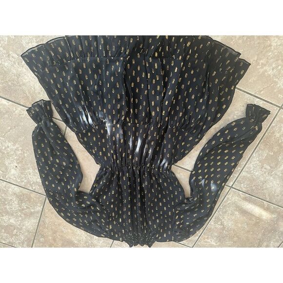 OPT M Mini Dress Metallic Accents LS High Neck Ruffle - Picture 3 of 7